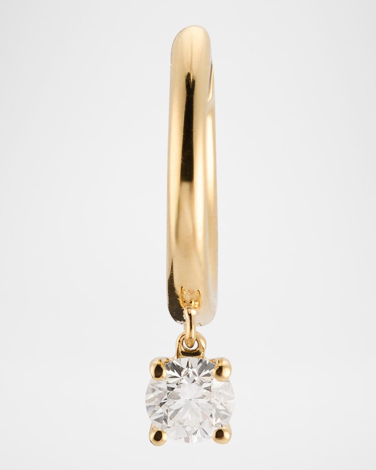 18K Yellow Gold Huggie Earring with Round Diamond Drop, Single