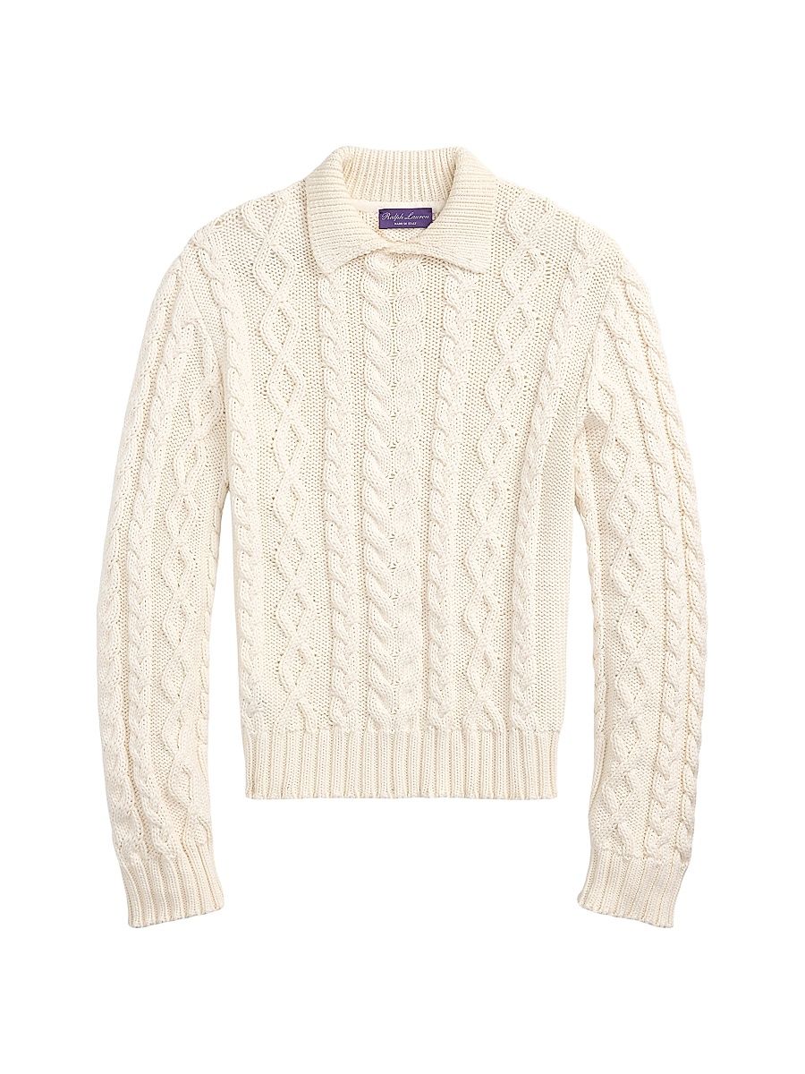 Men's Cable-Knit Cotton-Blend Sweater - Classic Cream - Size Medium
