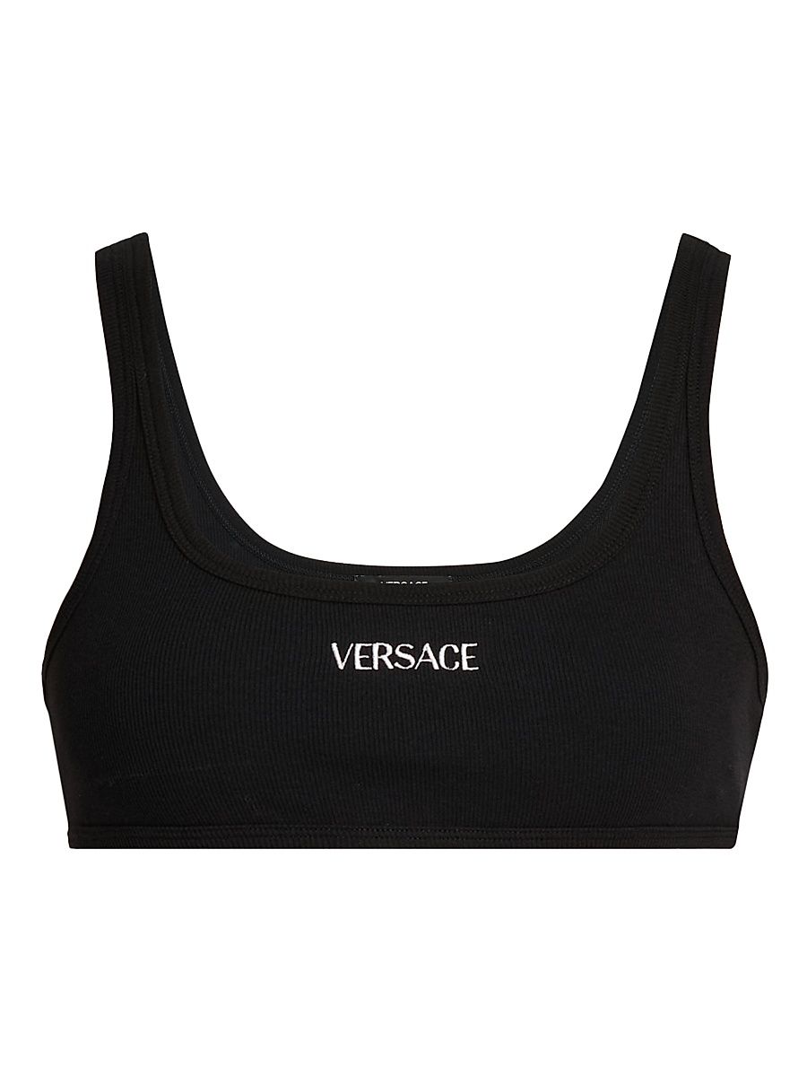 Women's Logo Cotton Rib Sports Bra - Black - Size XL