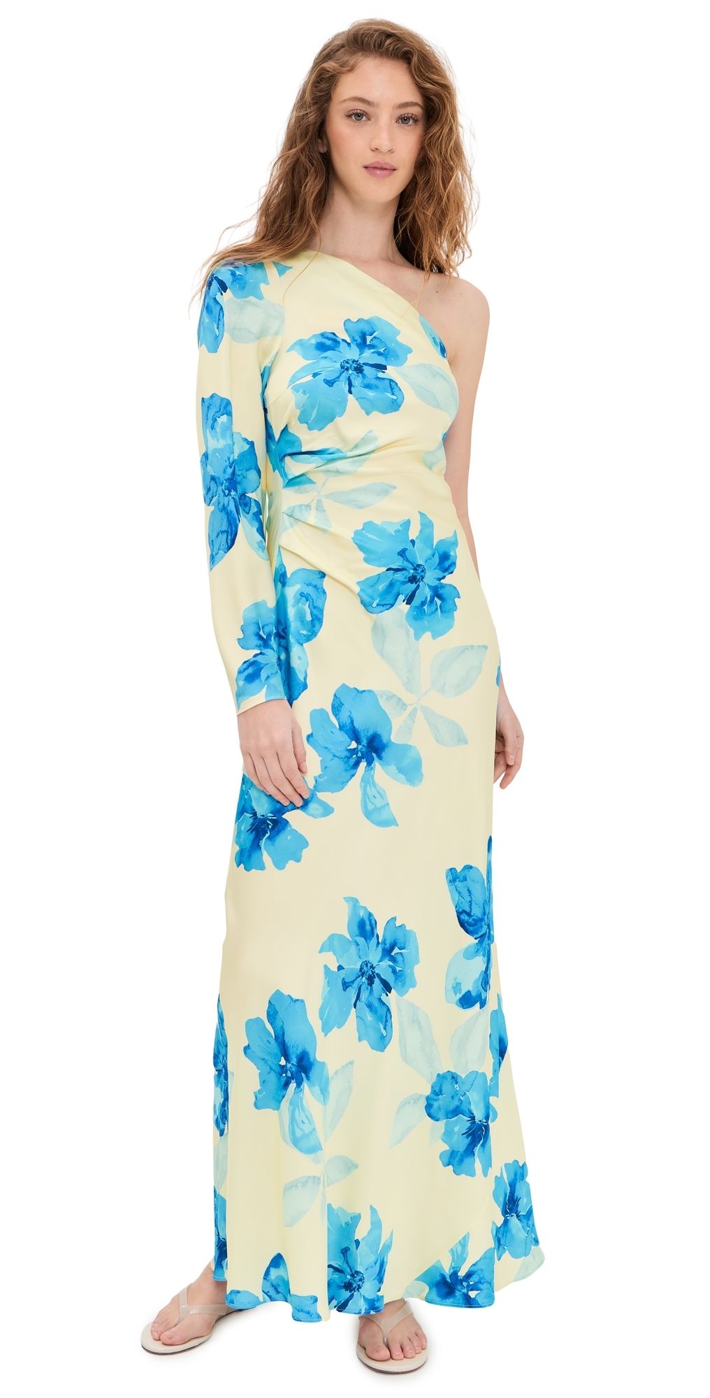 Kivari Sophie One Sleeve Maxi Dress Yellow Blue 14
