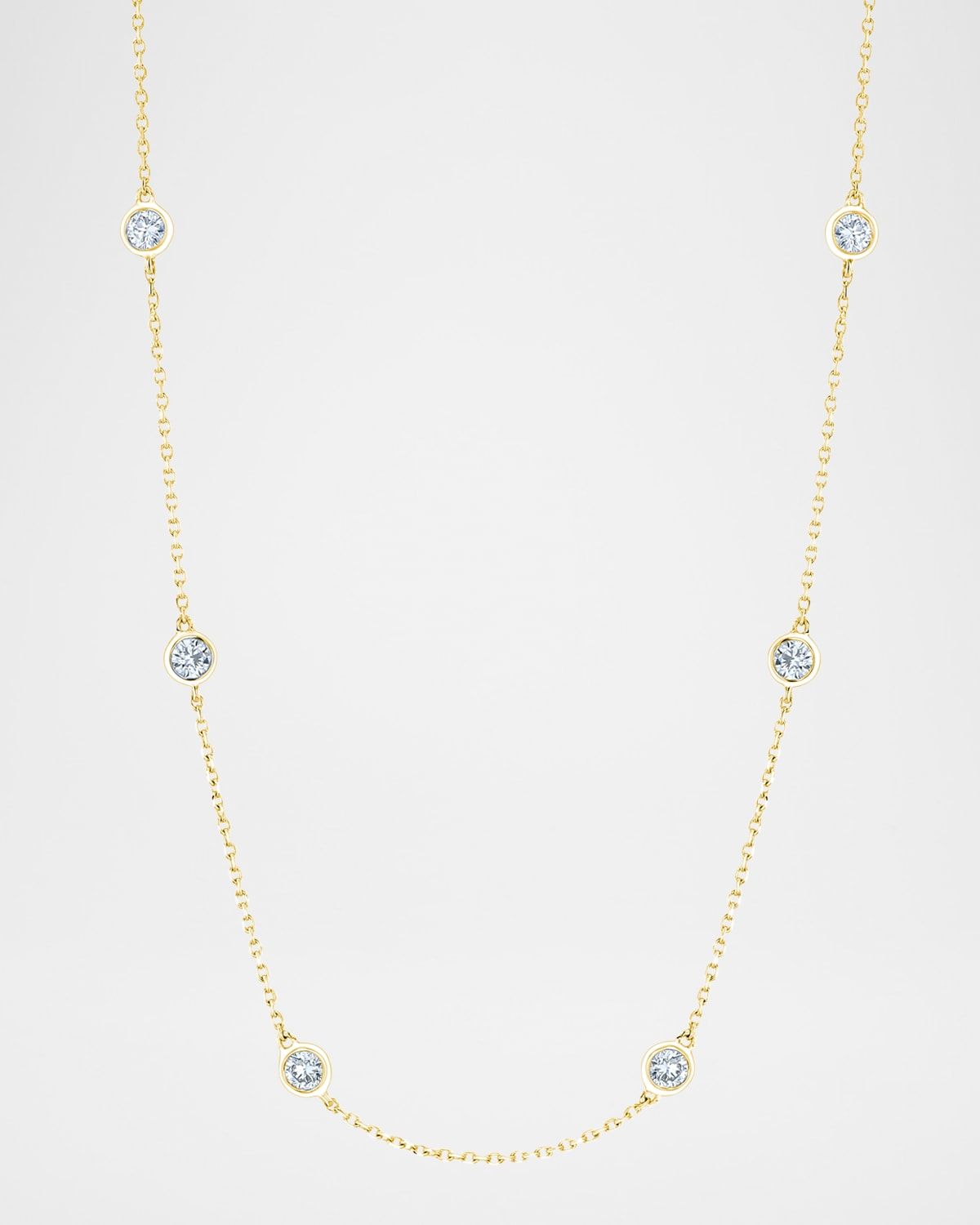 18K Gold Handmade Bezel Diamond Station Chain Necklace, 16"L, 0.80tcw