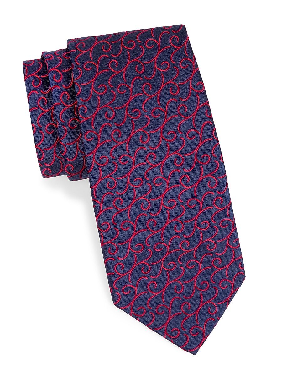 Men's Neat New Paisley Vine Silk Tie - Navy Red