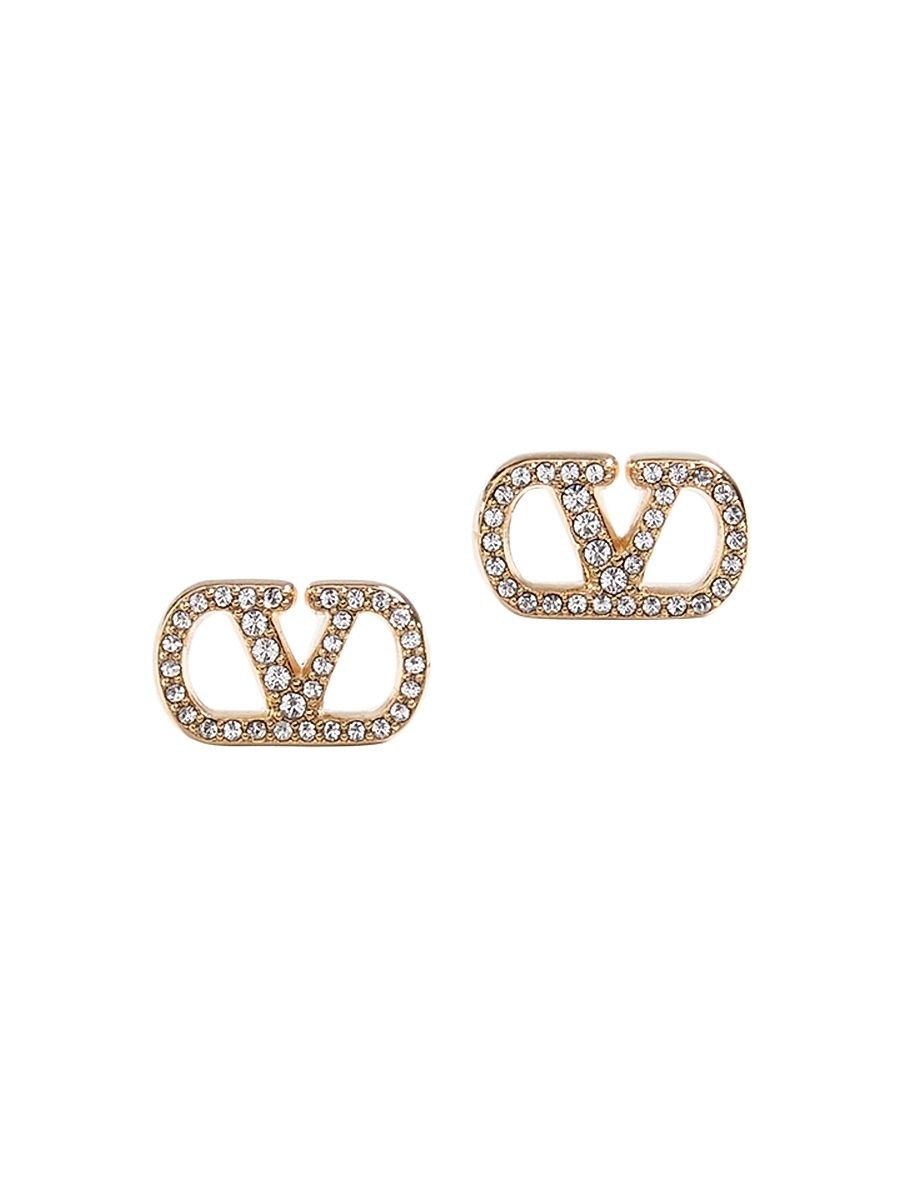 Women's VLogo Signature Earrings in Metal and Swarovski Crystals - Gold Crystal