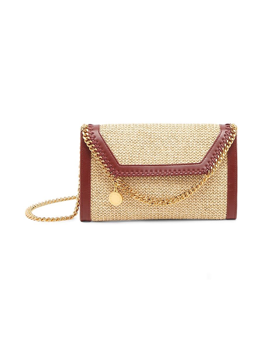 Women's Falabella Chain-Trimmed Raffia Wallet - Natural Cherry