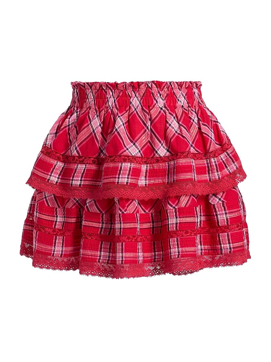 Women's Ruffled Checked Cotton-Blend Miniskirt - Cherry Jubilee - Size Large