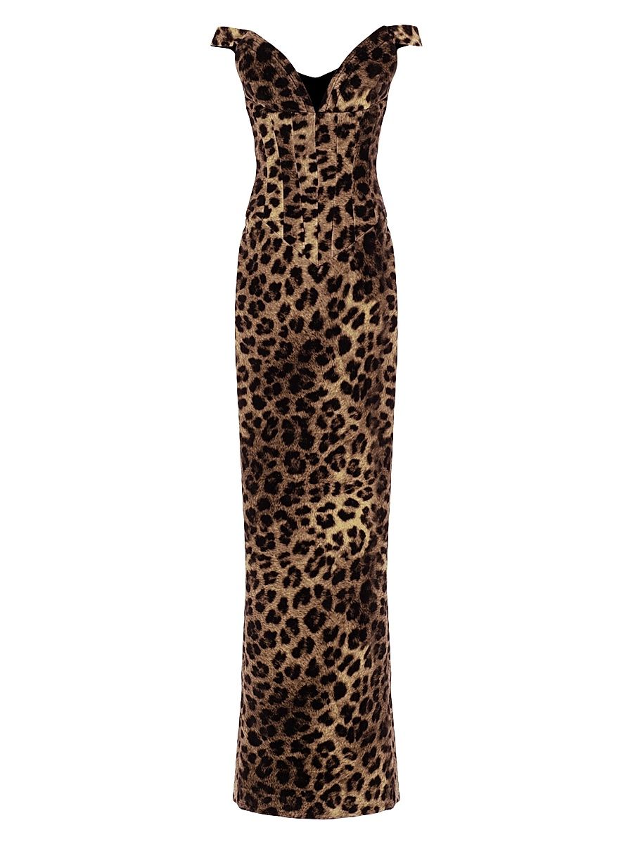 Women's Shakti Leopard Off-The-Shoulder Maxi-Dress - Sauvage - Size 4