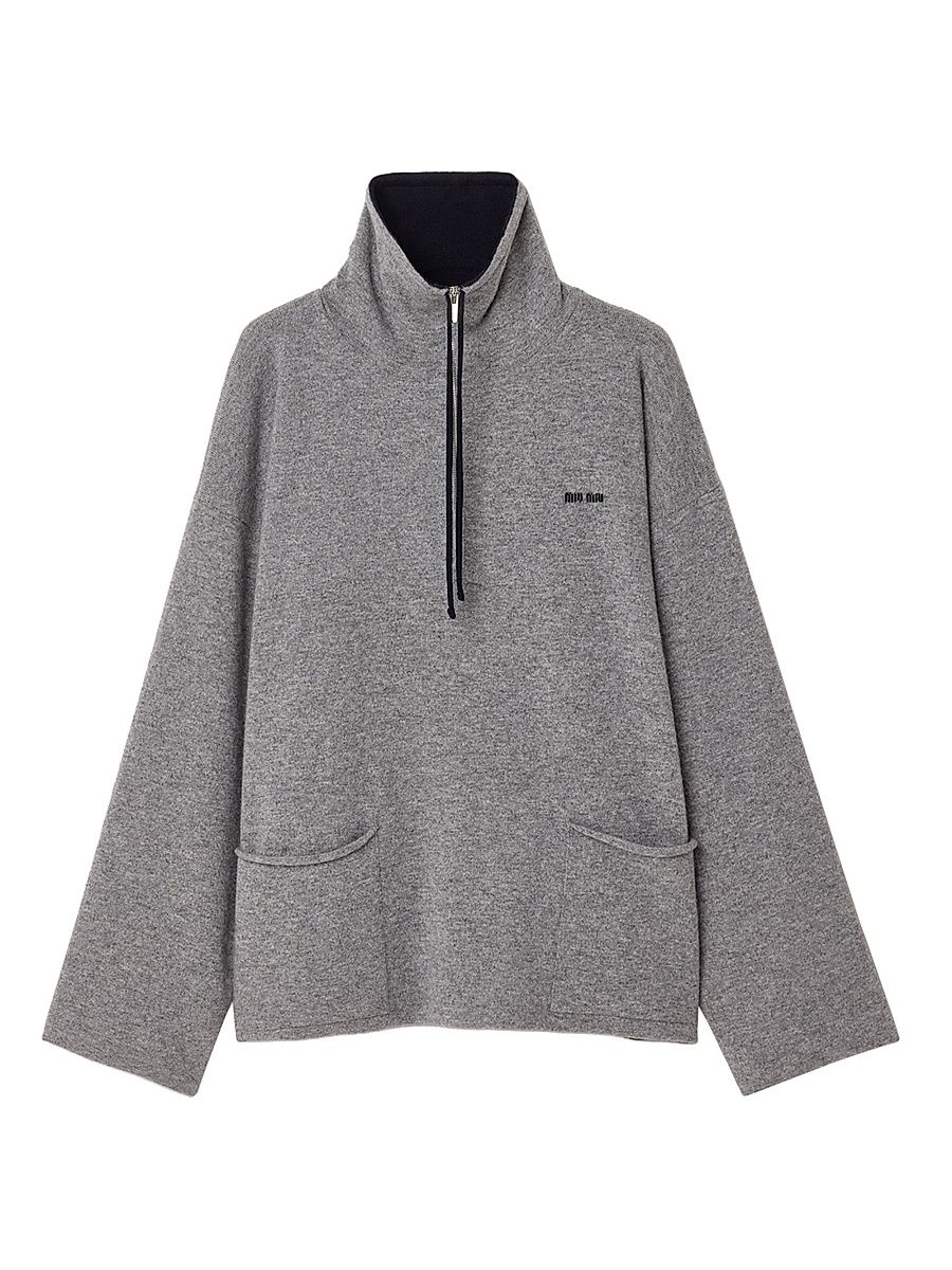 Women's Cashmere Half-Zipper Sweater - Grey - Size 2