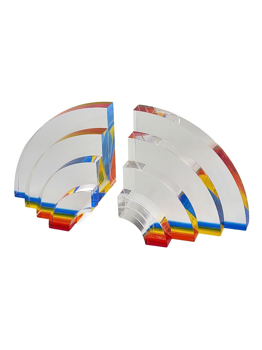 Rainbow Lucite Bookend Pair - Clear Rainbow