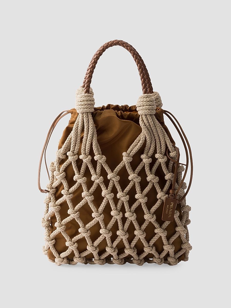 Women's Noué Medium Cotton Macramé Shoulder Bag - Beige Khaki
