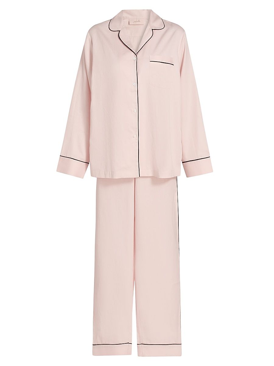 Women's Zoe Camp Collar Cotton-Sateen Pajamas - Papinelle Pink - Size XL