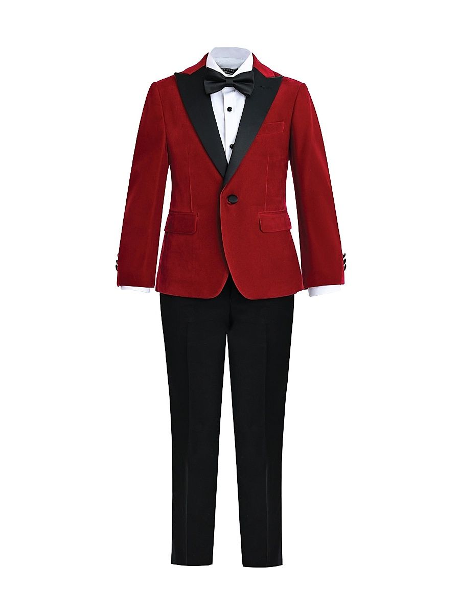 Little Boy's & Boy's Velvet Suit with Peak Lapel - Red - Size 16