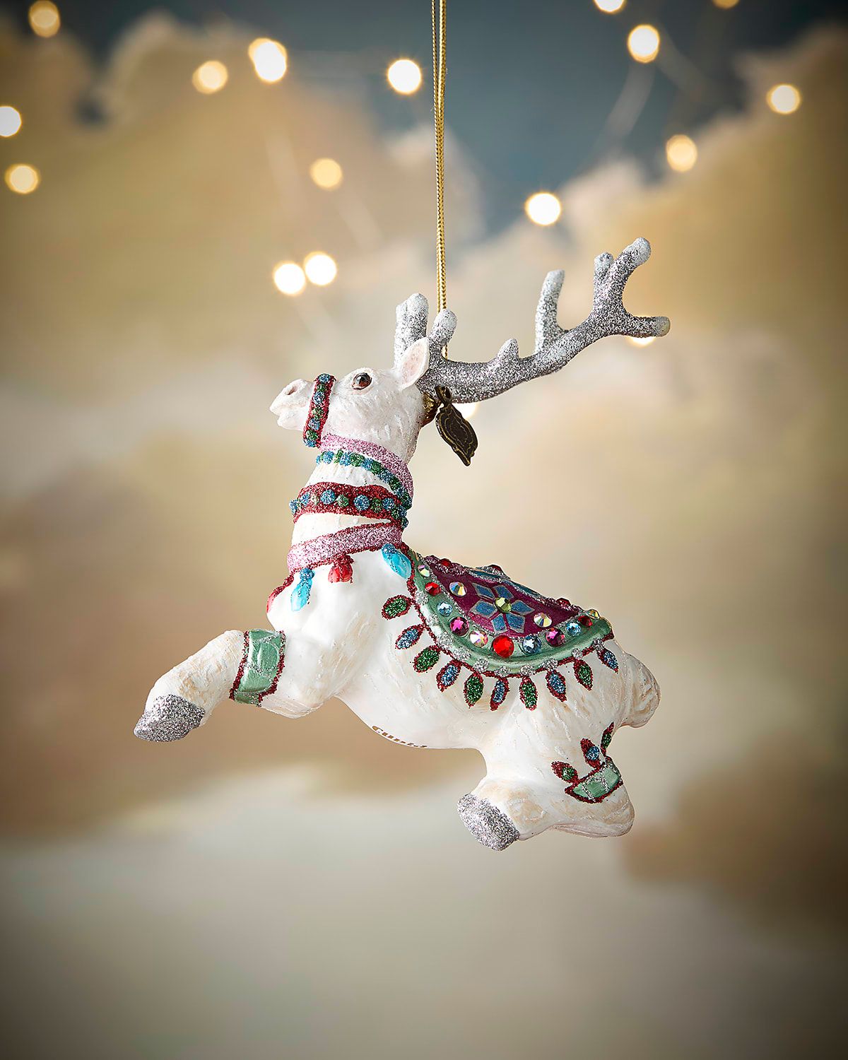 Cupid Reindeer Glass Ornament