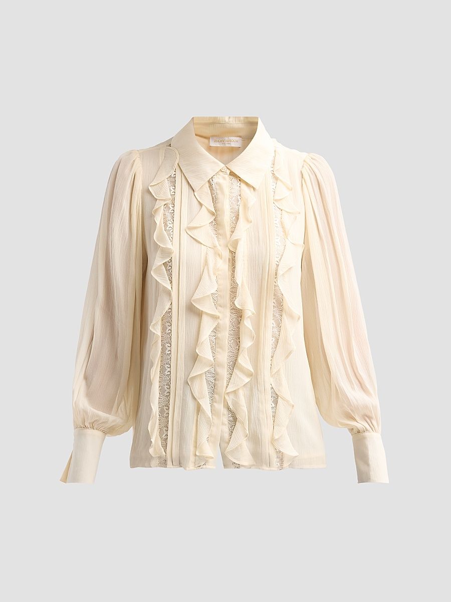 Ramy Brook Women's Claire Silk Ruffle Blouse - Bone - Size XL