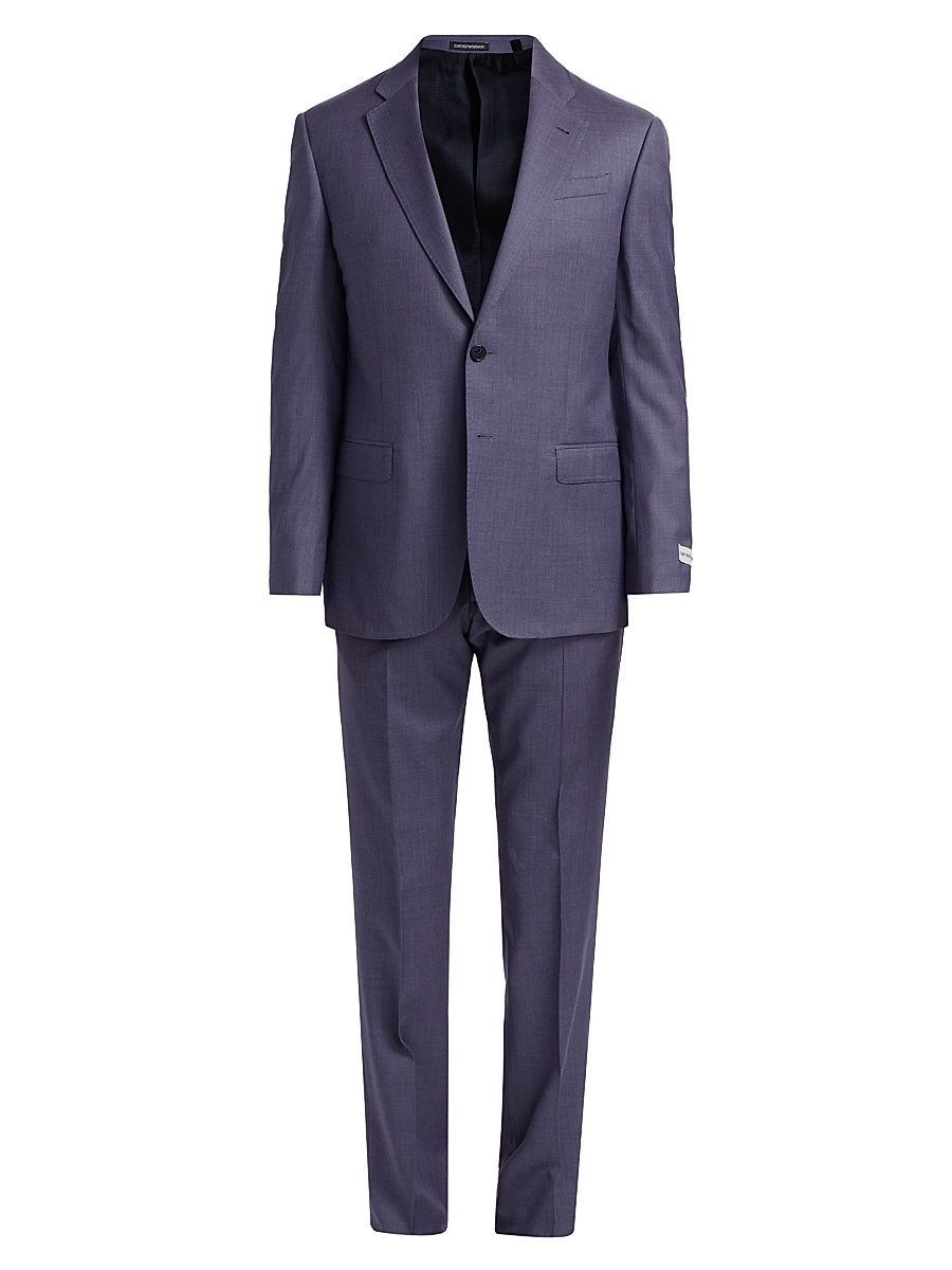Men's Virgin Wool Single-Breasted Suit - Purple Blue - Size 42