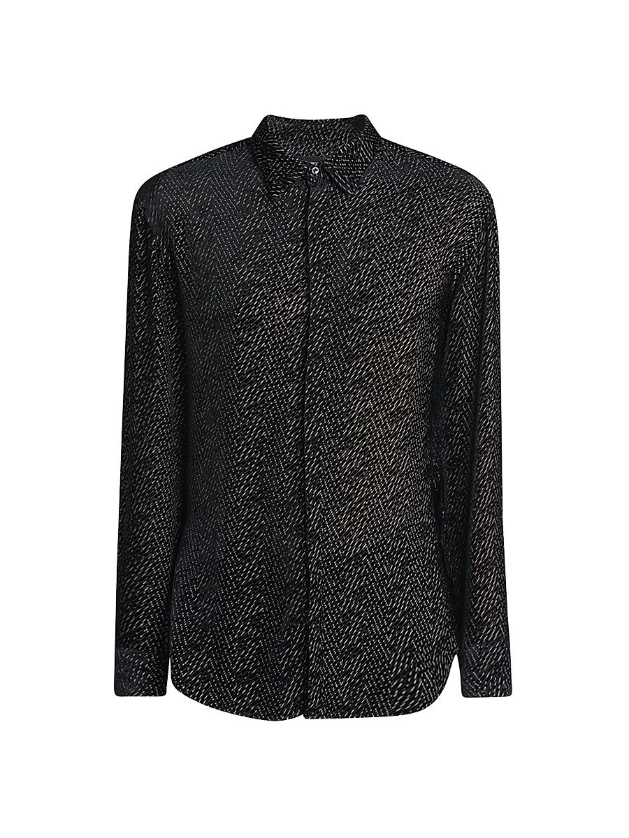 Men's Diagonal-Print Dress Shirt - Black - Size 16.5