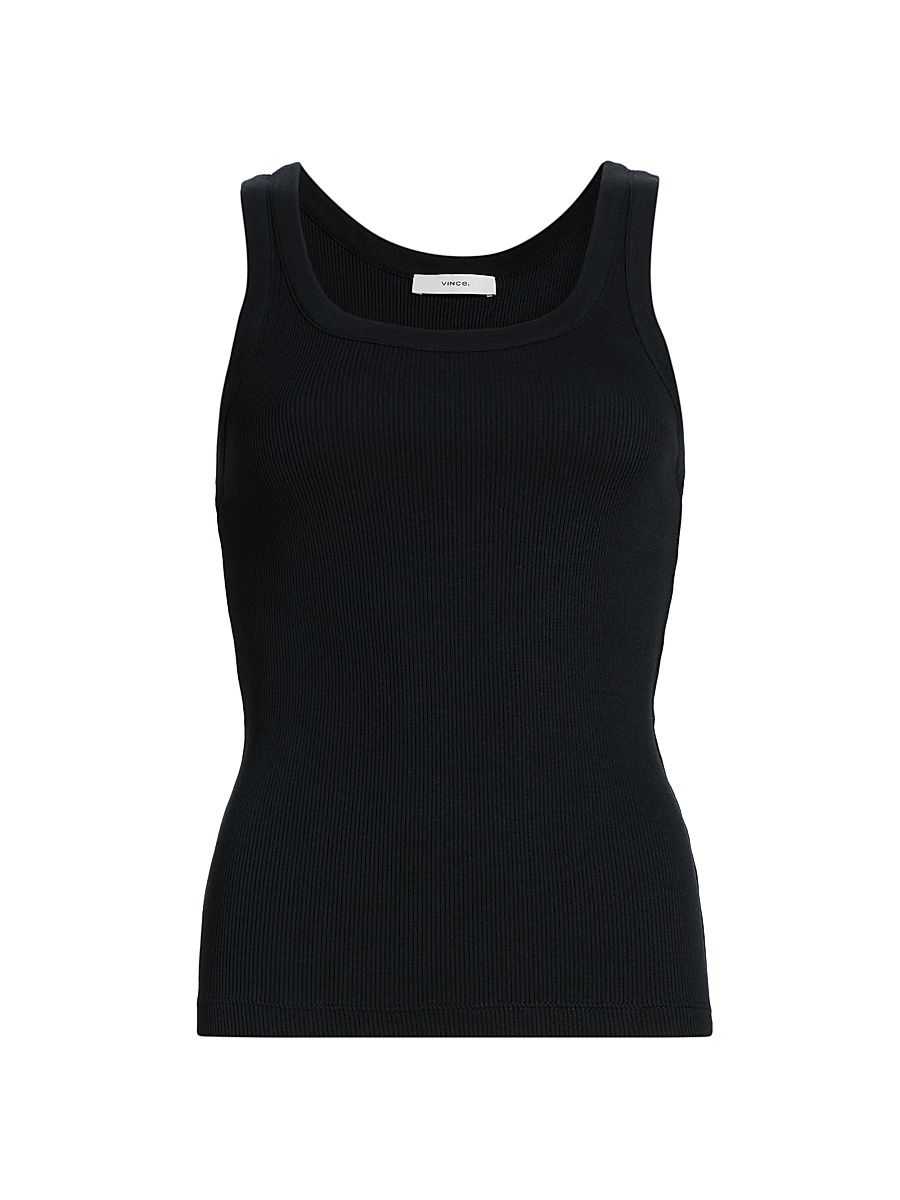 Women's Scoopneck Cotton-Blend Tank - Black - Size XXS