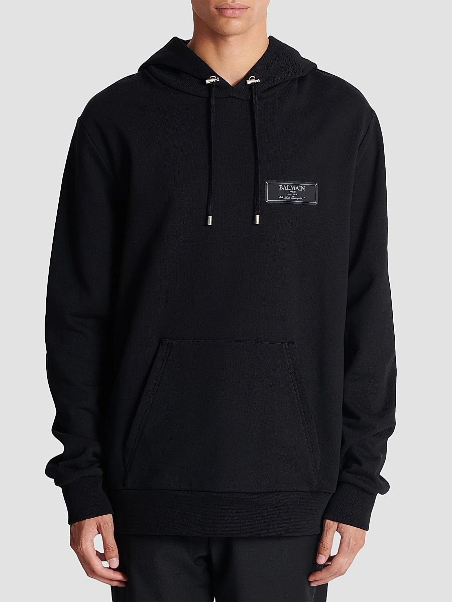 Balmain Men's Logo Cotton Hoodie - Black - Size XL