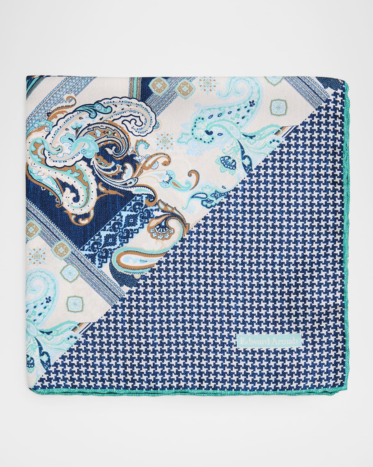 Men & apos;s Double-Printed Silk Hand-Rolled Pocket Square