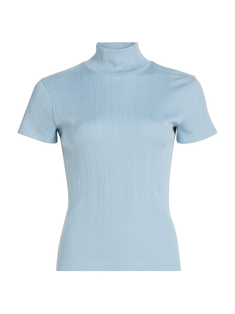 Women's Rib-Knit Mock Turleneck Short-Sleeve Top - Del Mar - Size XXS