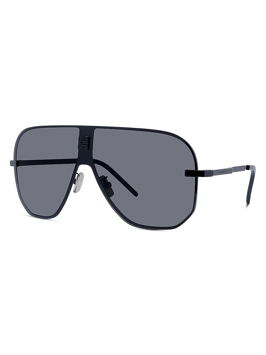 Men's 4Gem 136MM Rectangular Sunglasses - Shiny Black