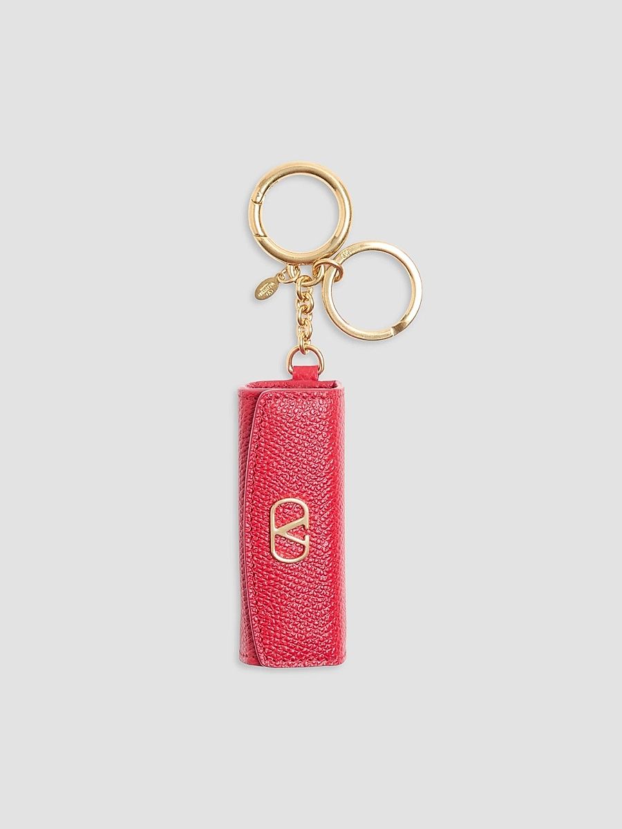 Women's VLogo Signature Charm in Grainy Calfskin - Rouge Pur