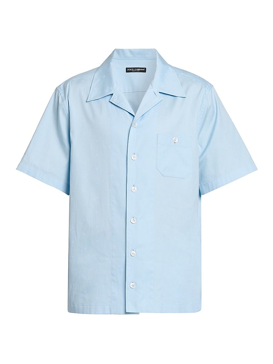Men's Micro-Logo Cotton Poplin Short-Sleeve Shirt - Dg Piccolo Azzurro - Size 17.5