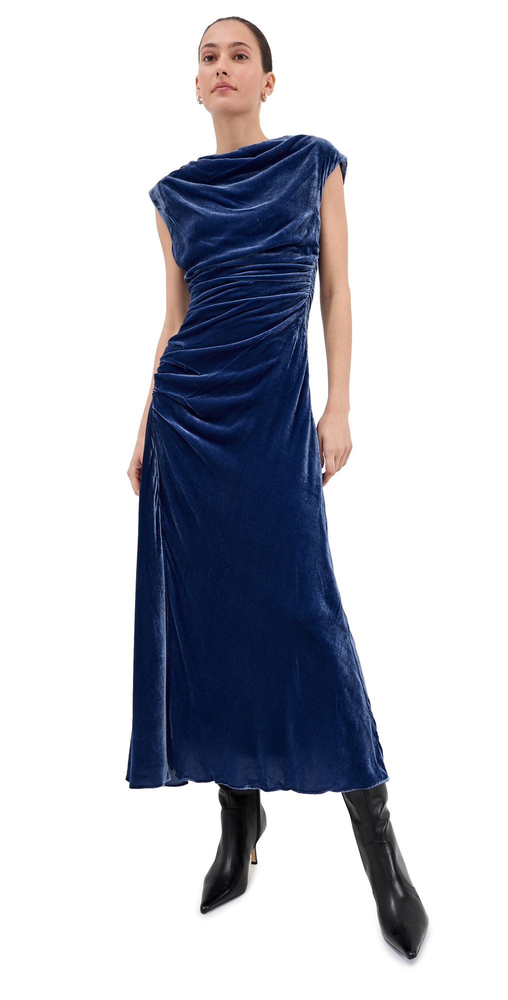 SIMKHAI Burke Draped Velvet Midi Dress Sapphire 00