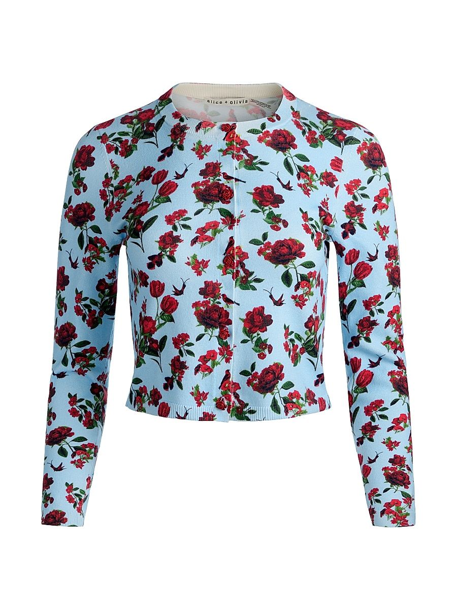 Women's Carson Floral Stretch-Cotton Cardigan - American Beauty - Size XL