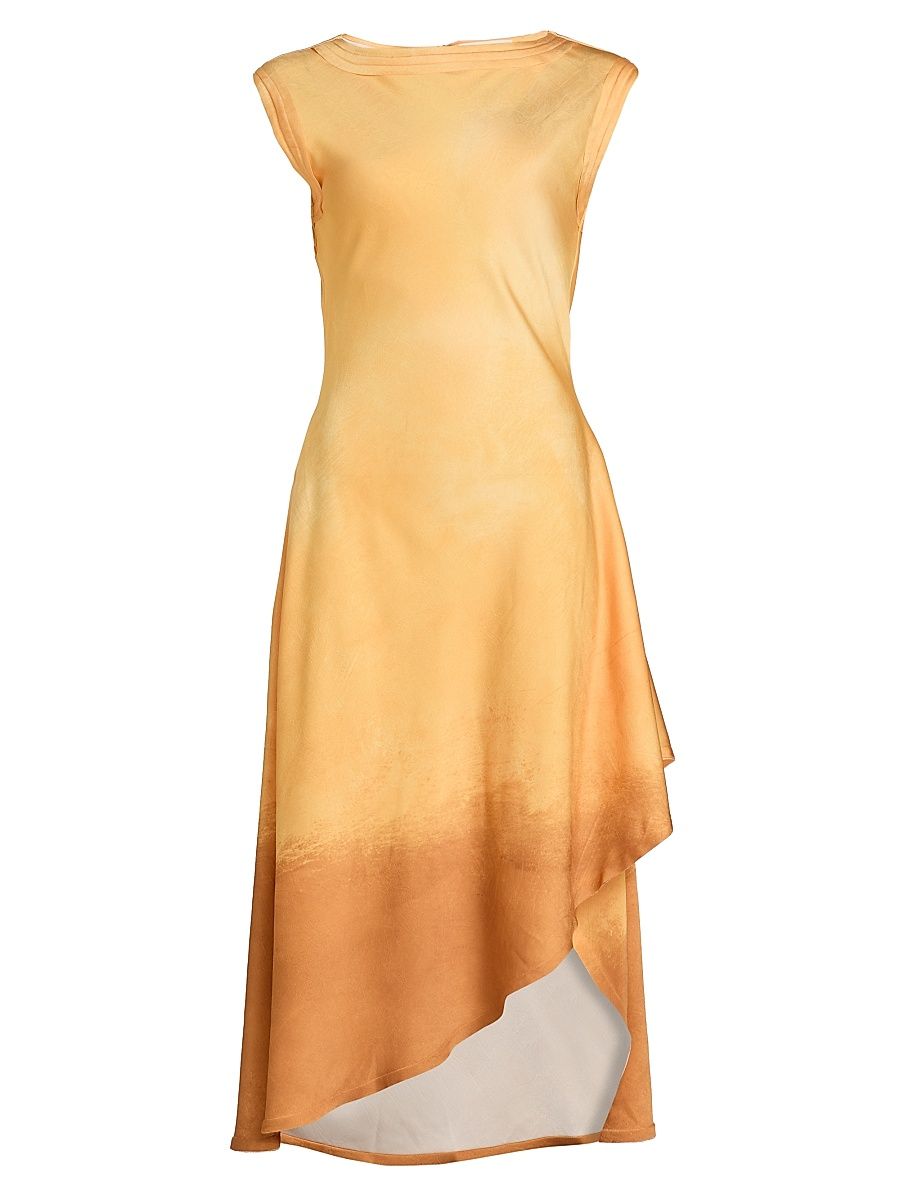 Women's Smudged Canvas Asymmetric Midi-Dress - Marigold Saddle - Size 14