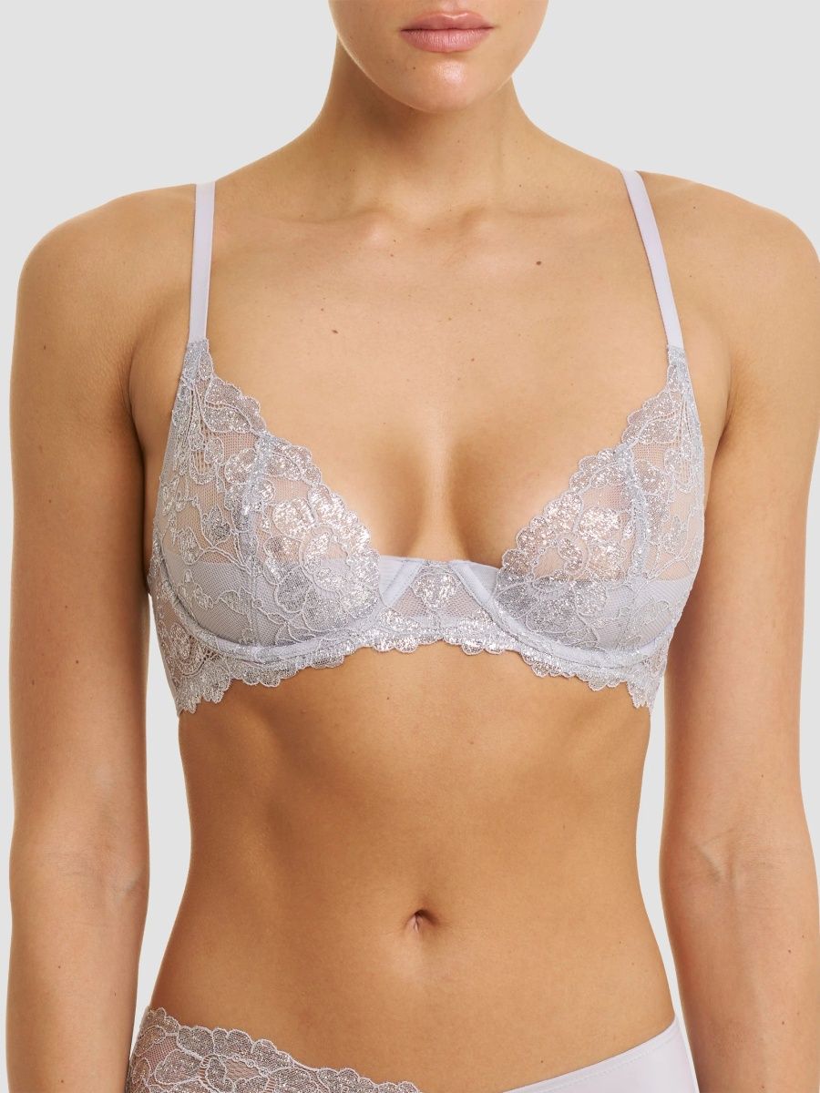 Natori Women's Peony Lace Plunge Unlined Underwire Bra - Sterling Silver Lurex - Size 36A