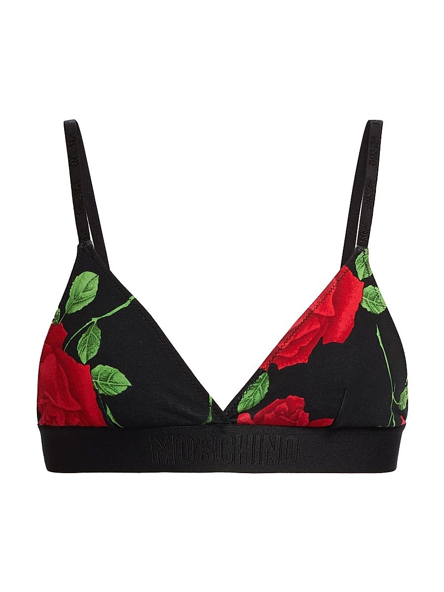 Women's Moschino Intimo Donna Rose Triangle Bra - Multi Black - Size Large