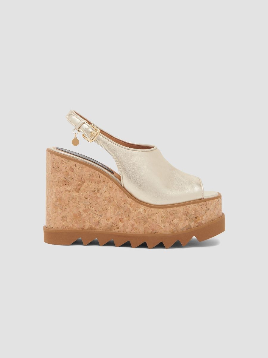 Stella McCartney Women's Sneakelyse 120MM Metallic Leather Platform Slingback Sandals - Pale Gold - Size 6