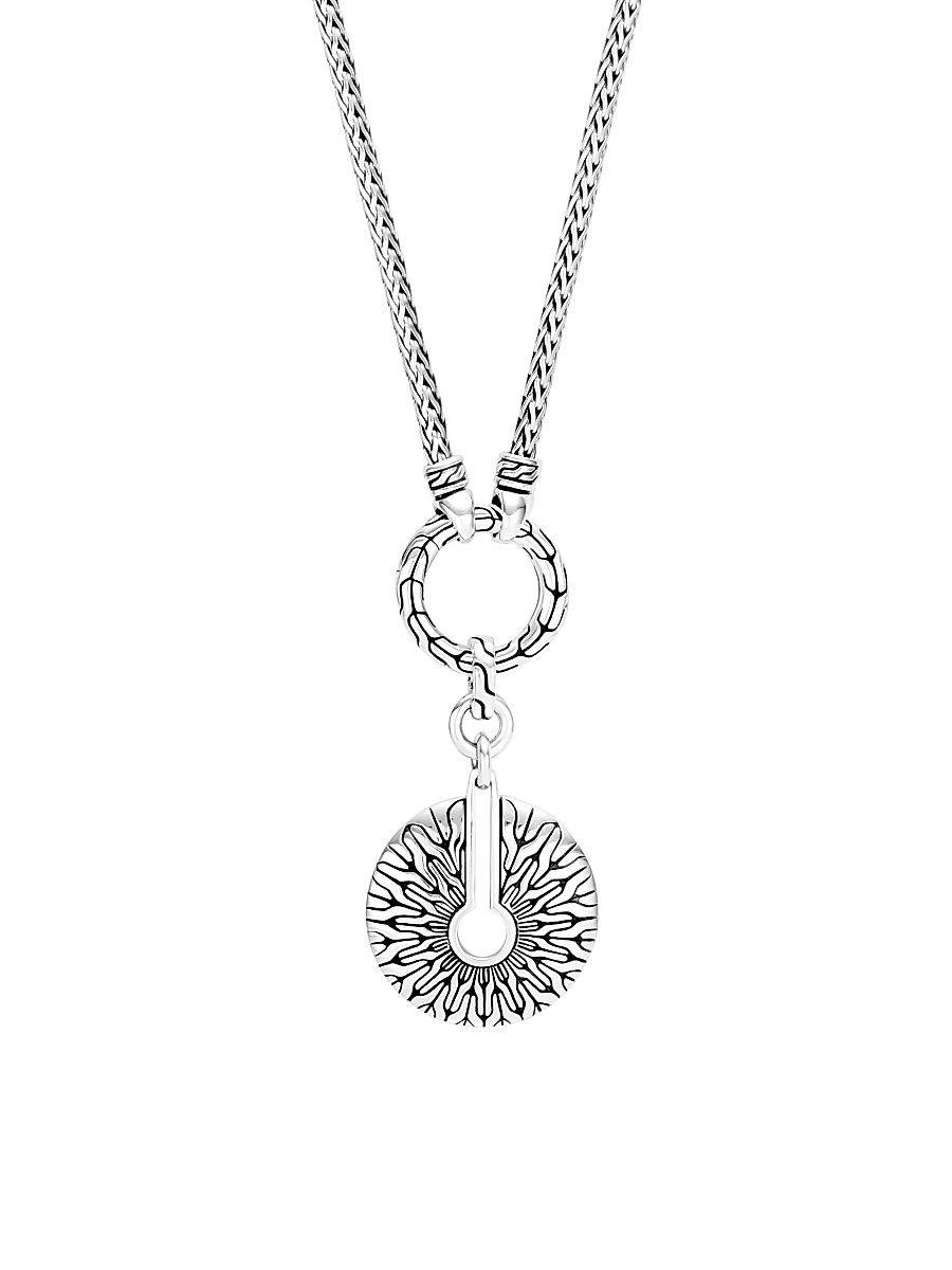 Women's Chain Classic Sterling Silver Amulet Pendant Necklace - Silver - Size 18