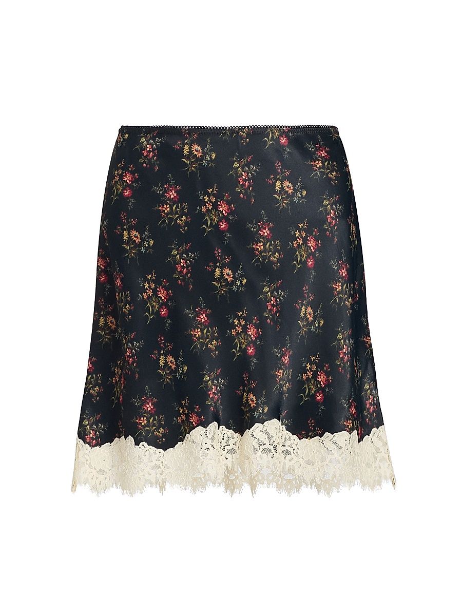Women's Giulietta Lace-Trim Floral Satin Miniskirt - Fleur Du Palais - Size Small