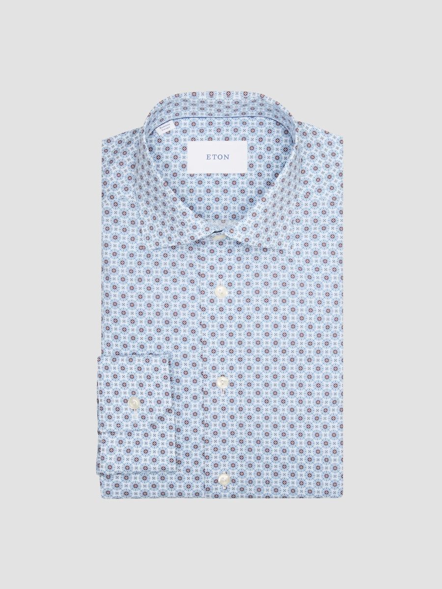 Eton Men's Slim-Fit Diamond Geometric Print Dress Shirt - Blue - Size 17.5