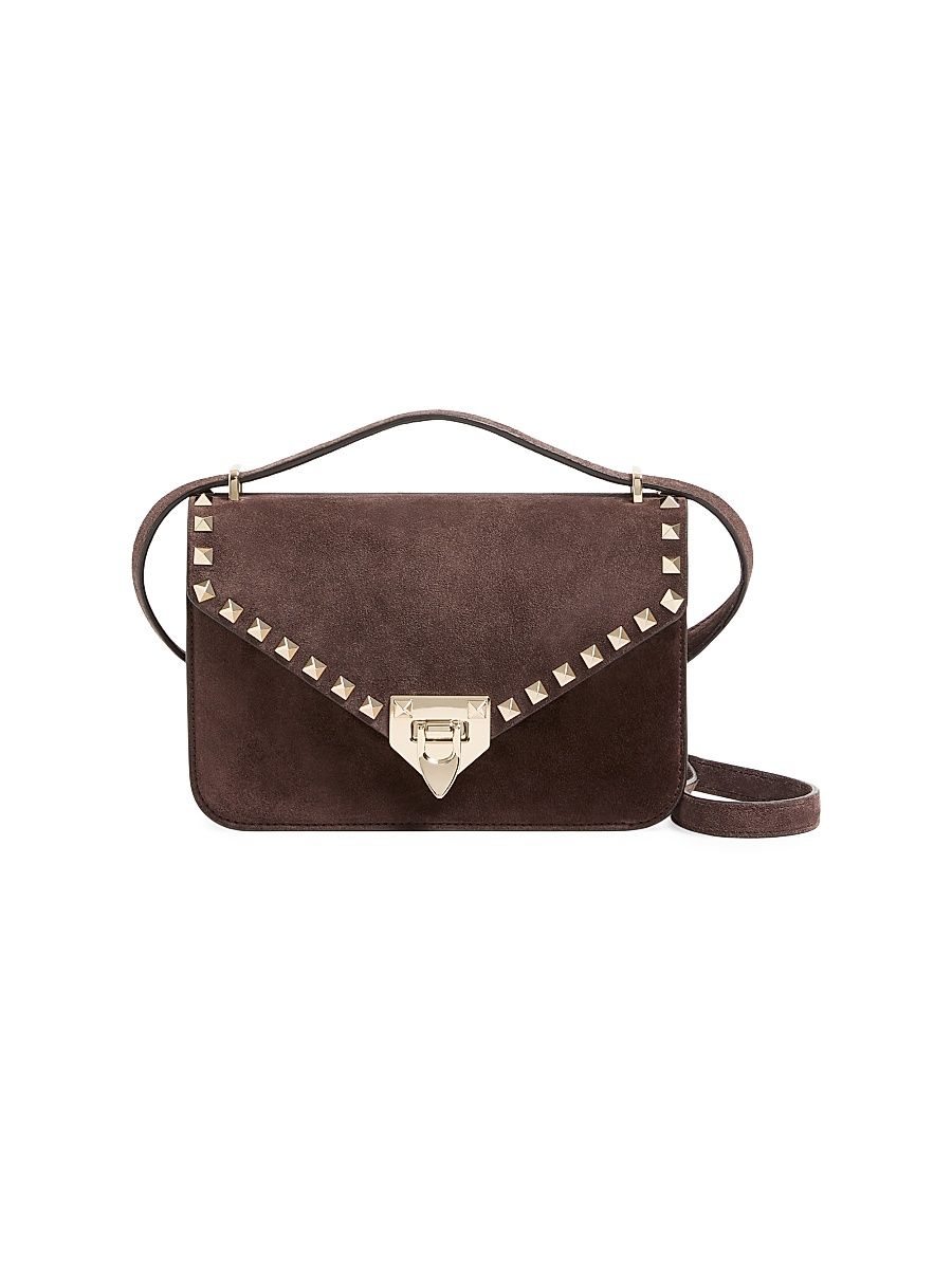Women's Rockstud Small Suede Crossbody Bag - Ebony