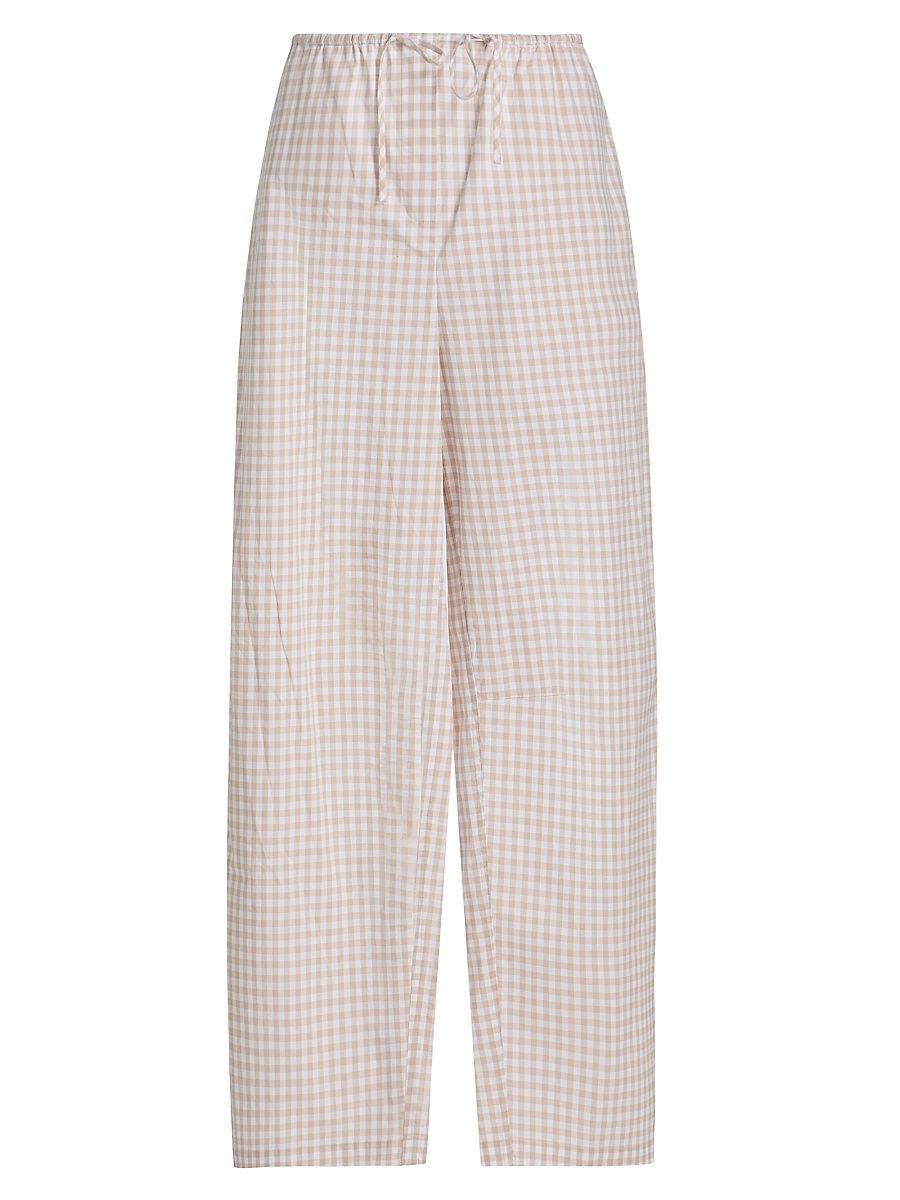 Women's Gingham Drawstring Pants - Sand Gingham - Size Large