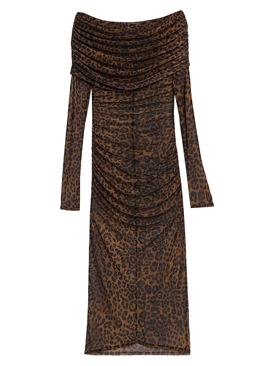 Women's Leopard Mesh Body-Con Midi-Dress - Leopard - Size XL