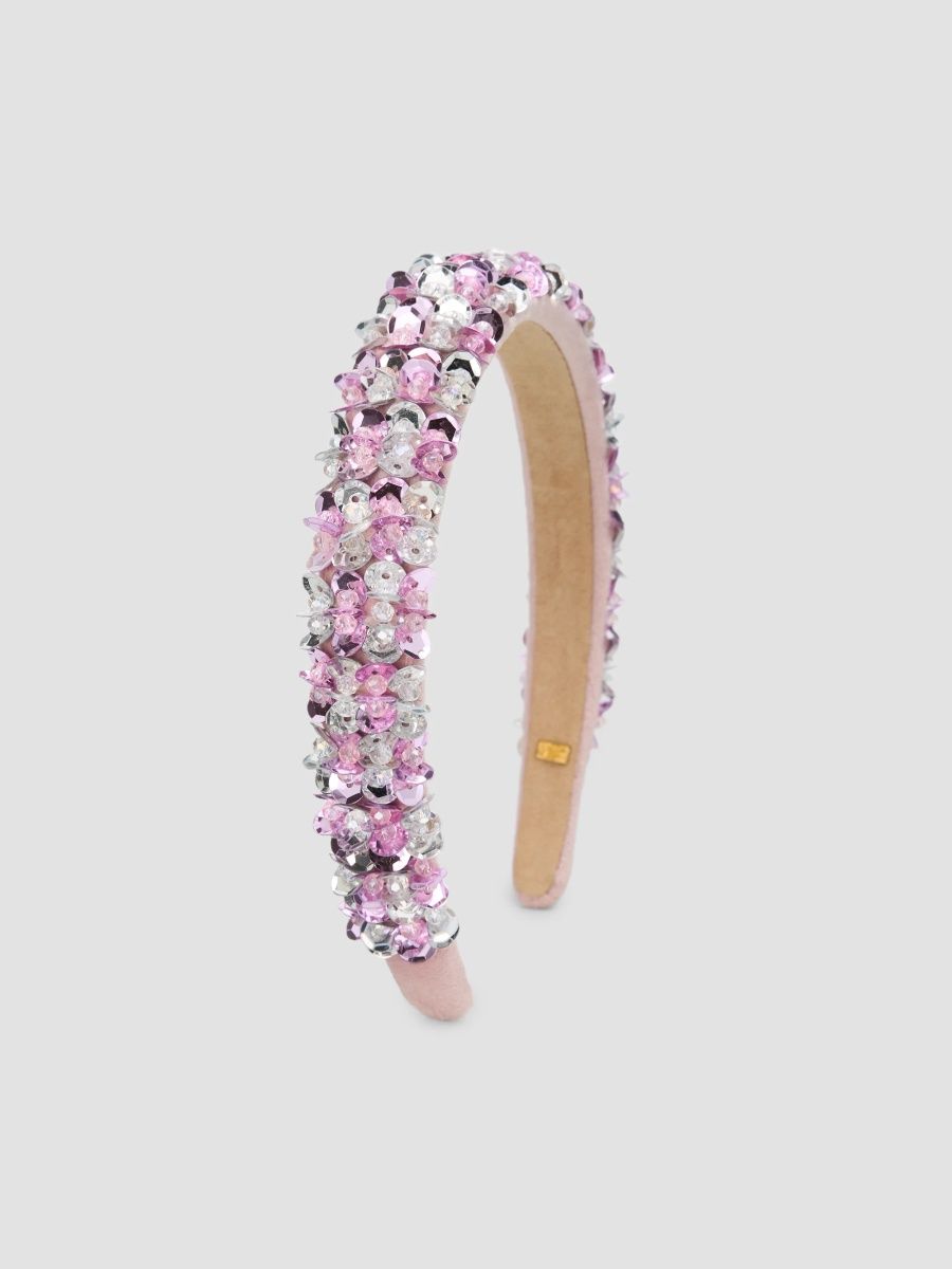 Bari Lynn Girl's Girl's Sequined Headband - Pink And Silver