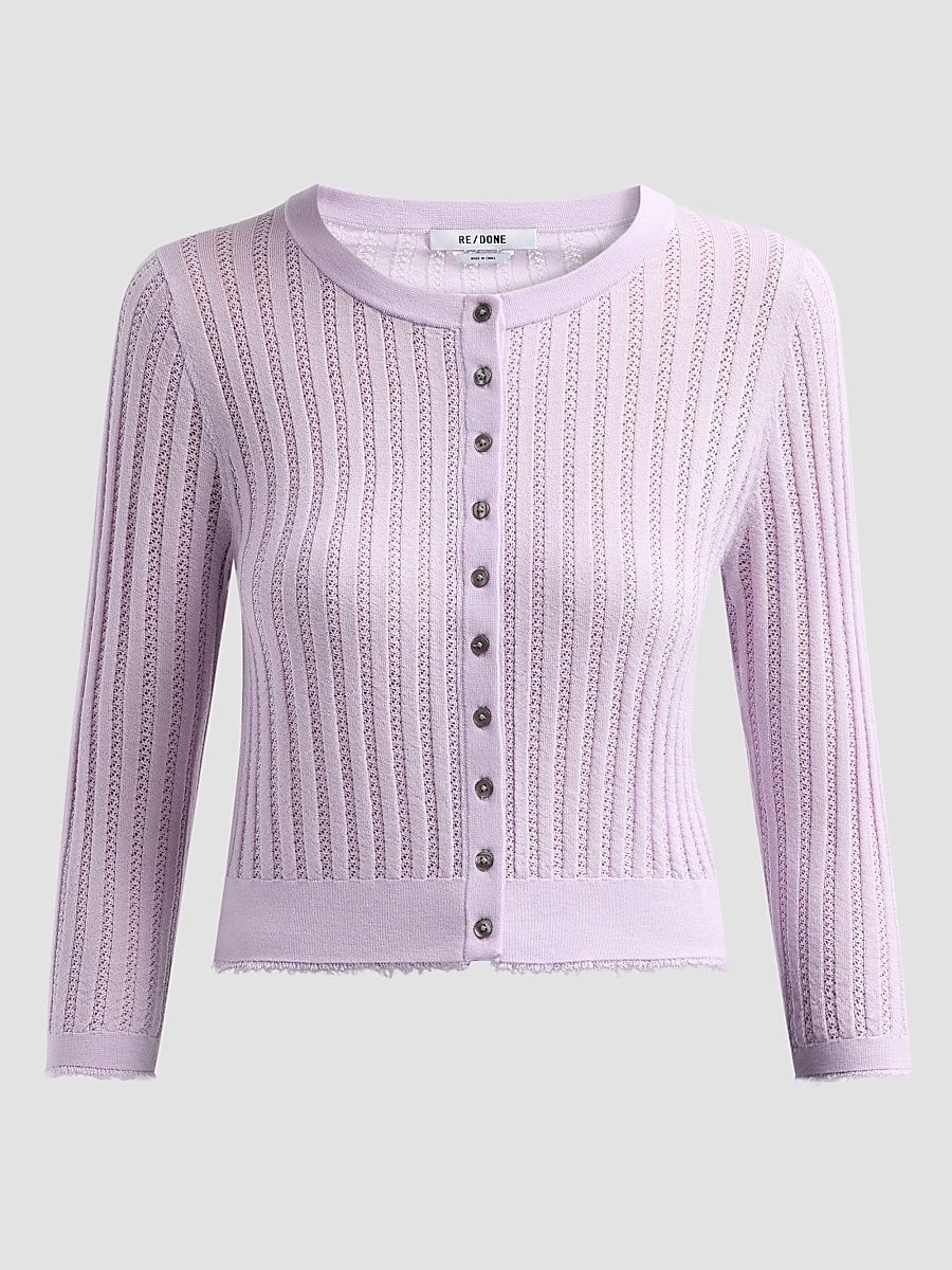 Women's The Veil Pointelle Cardigan - Baby Violet - Size XS