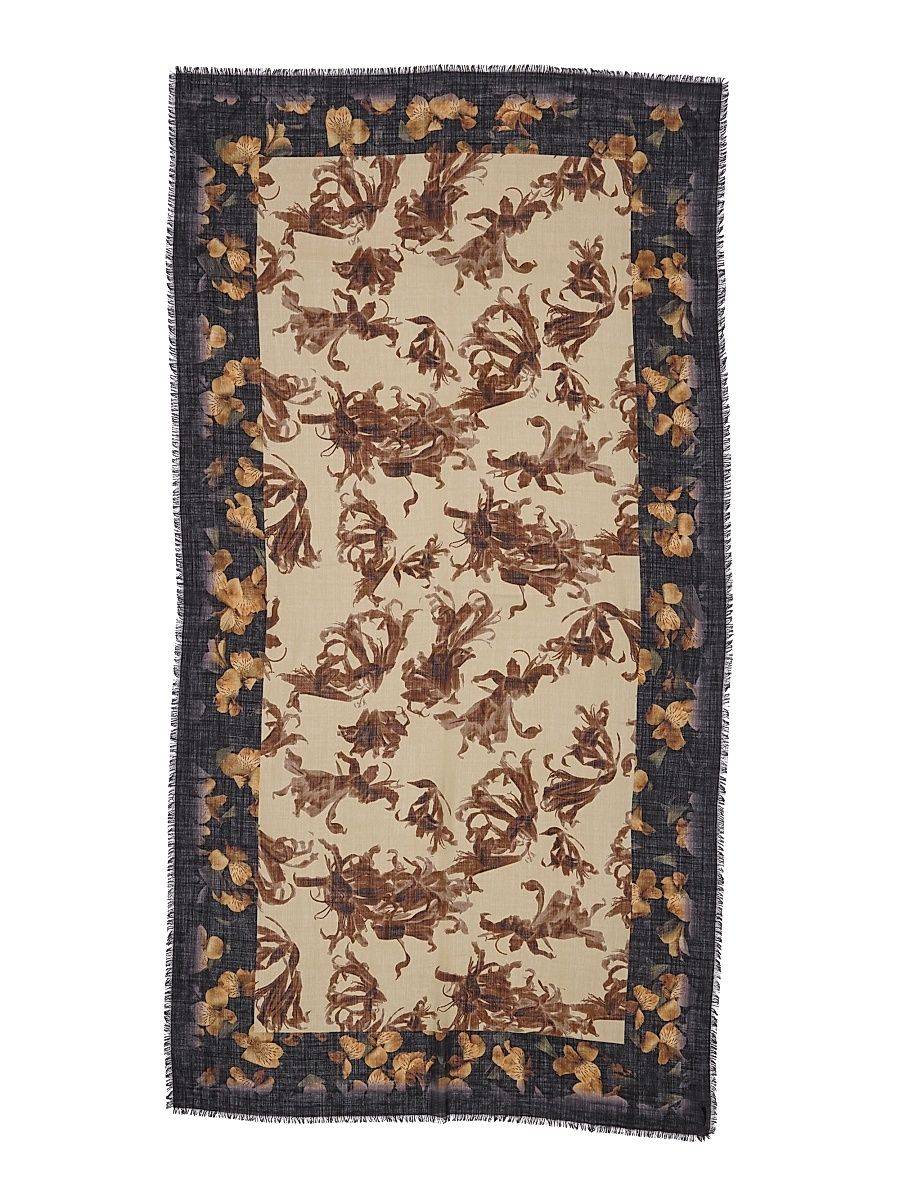 Men's Printed Wool Scarf - Beige