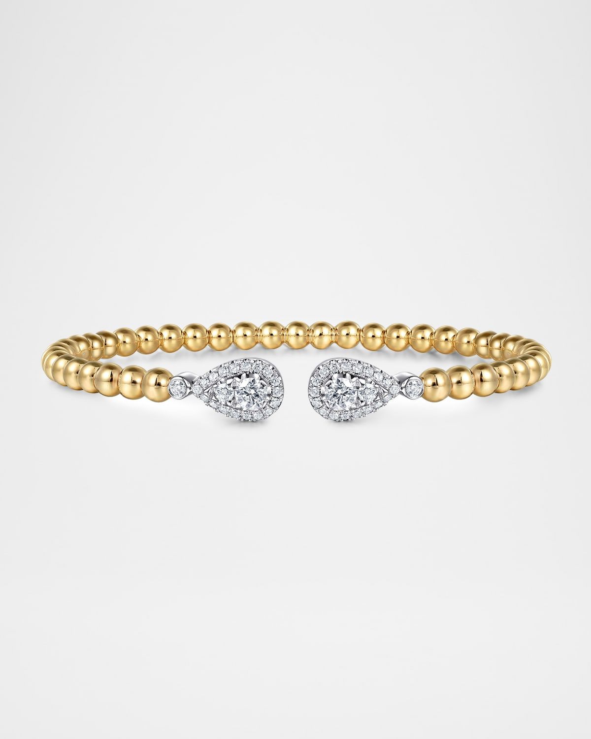 14K White and Yellow Gold Bujukan and Diamond Teardrop Open Bangle Bracelet