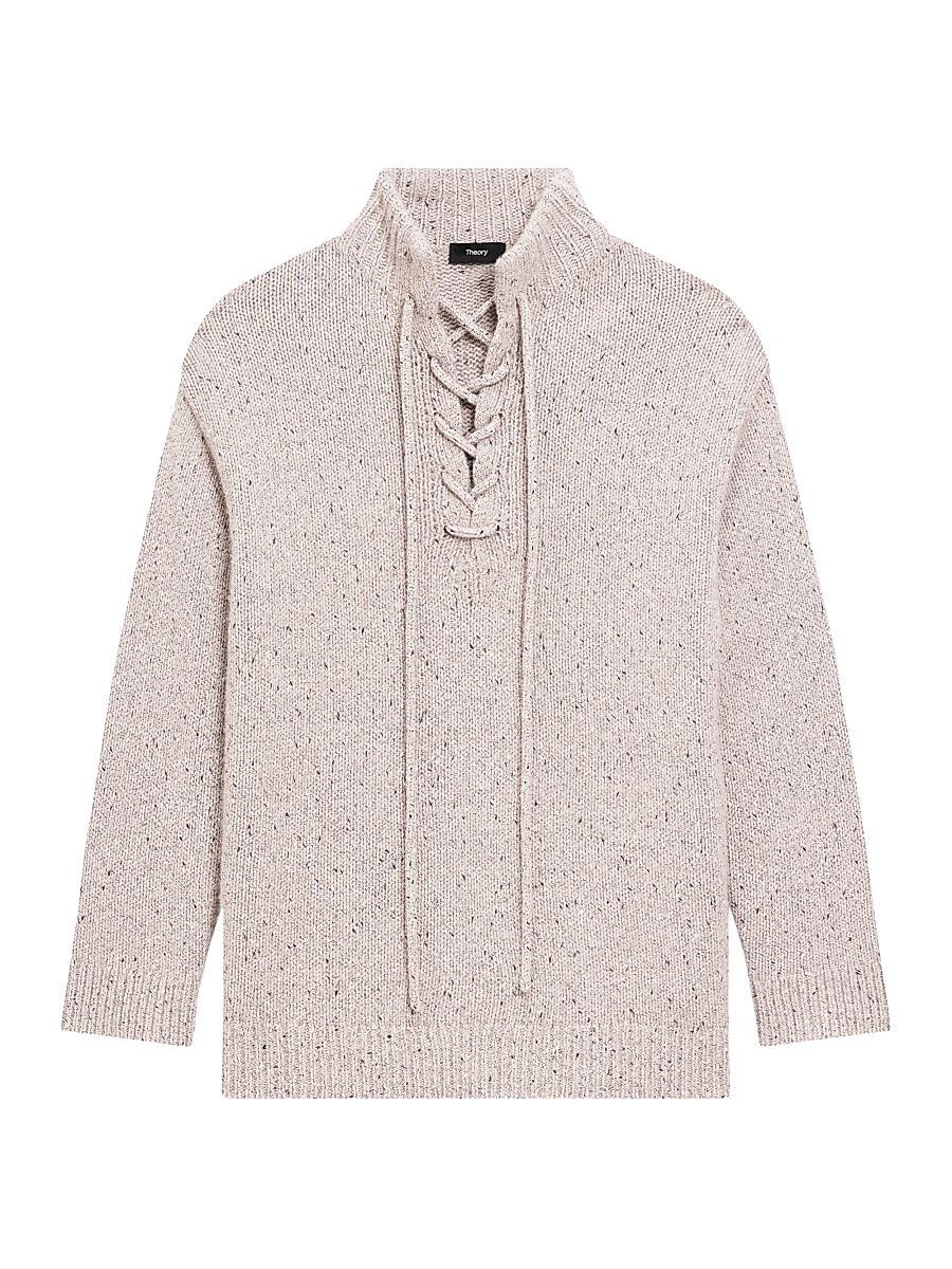 Women's Oversized Drawstring Wool-Blend Sweater - Beige Multi - Size Large