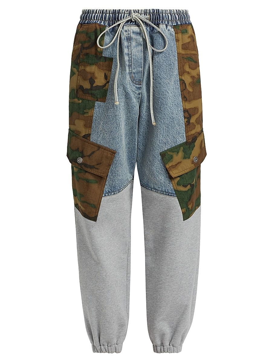 Women's Patchwork Camo Ripstop Jogger Pants - Dark Olive Multi - Size Small