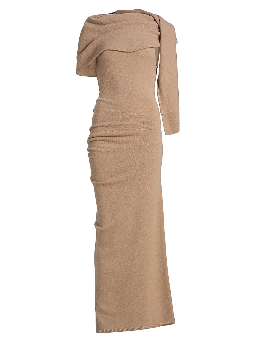 Women's Hathaway Wool-Cashmere Shawl Midi-Dress - Camel - Size XL