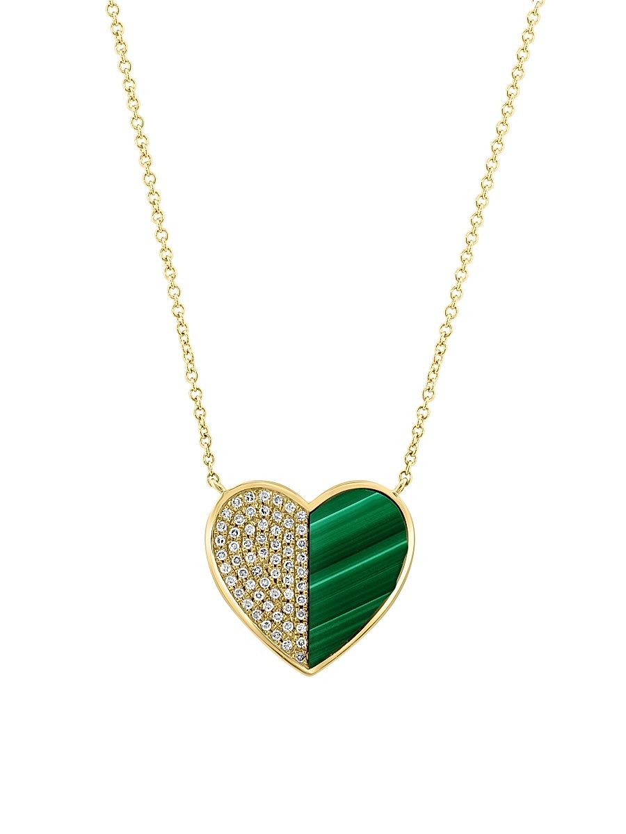 Women's 14K Yellow Gold, Malachite & 0.15 TCW Diamond Heart Pendant Necklace - Yellow Gold