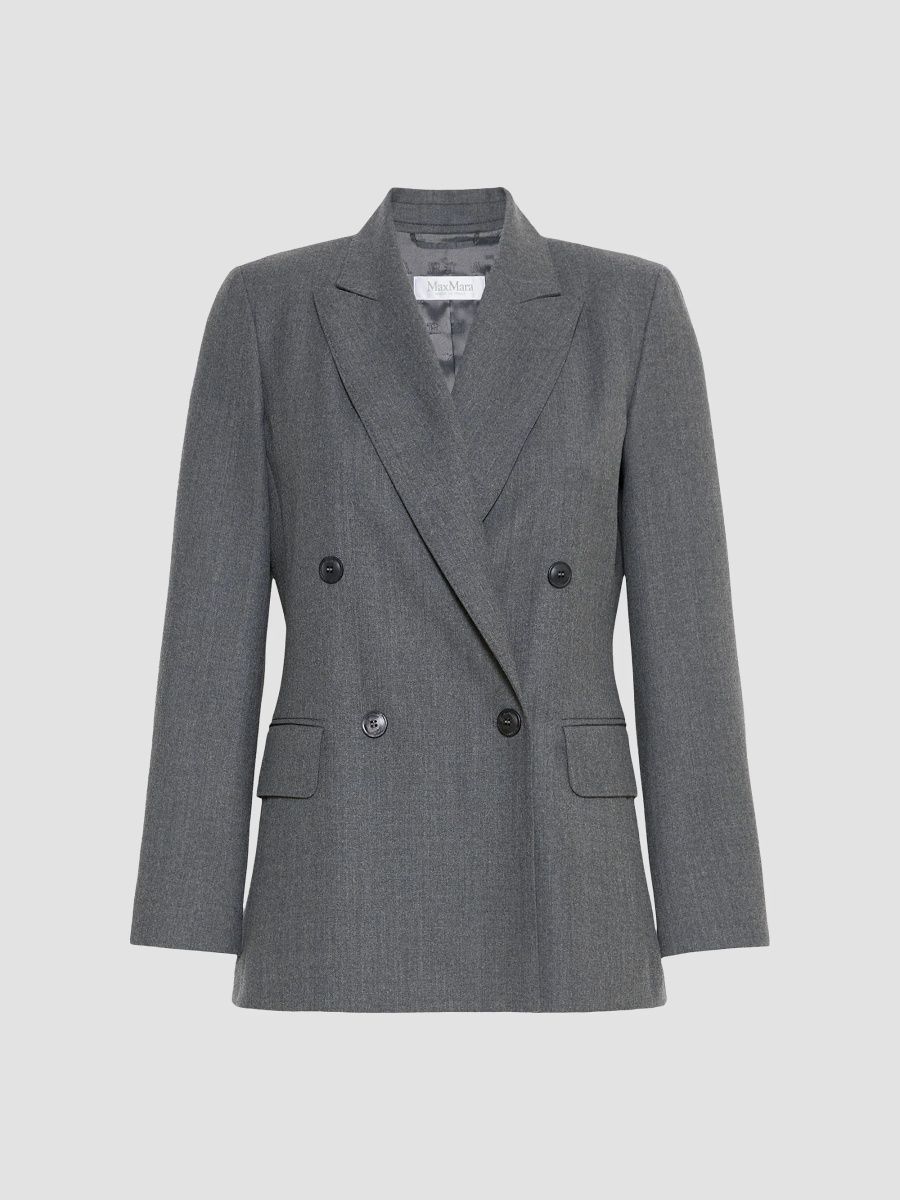 Max Mara Women's Double Breasted Wool Flannel Blazer - Medium Grey - Size 2
