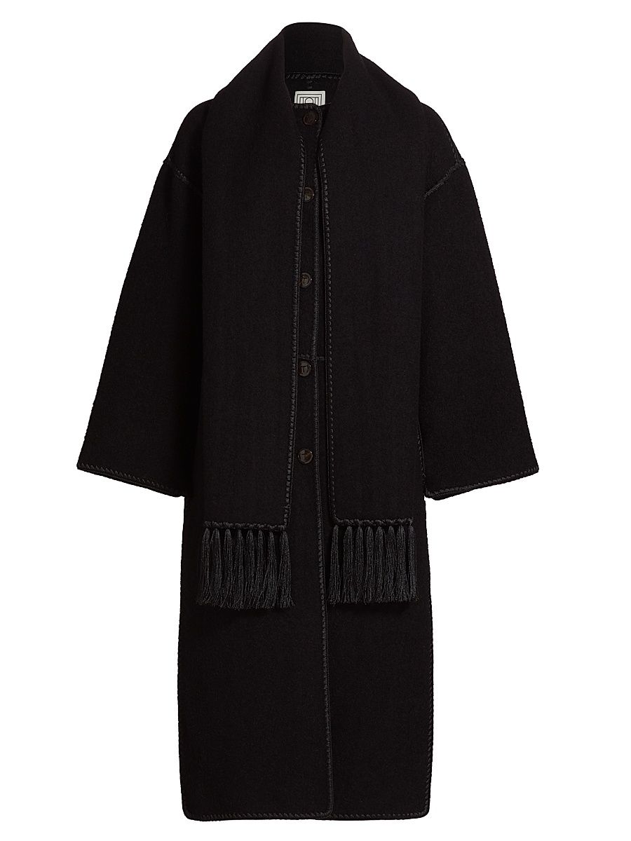 Women's Embroidered Scarf Coat - Black - Size 12