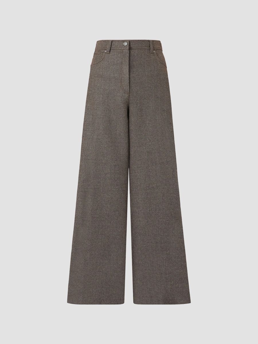 Max Mara Women's Felted Wool Wide Leg Trousers - Brown Grey - Size 14