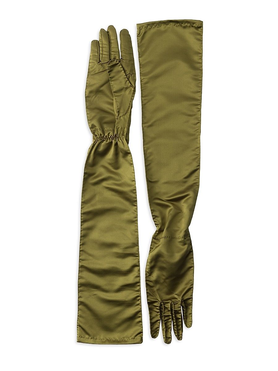 Women's Satin Gloves - Green - Size 6.5